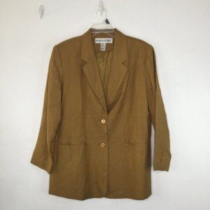 Adolfo Studio Blazer Women 18W Brown Linen Blend Pocket 2-Button Long Sleeve